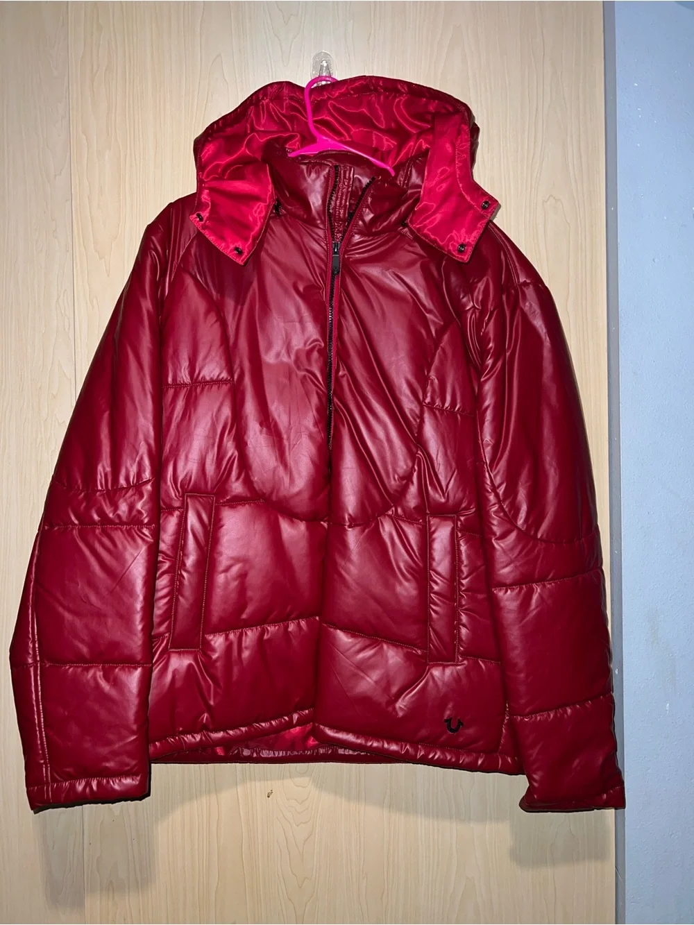 True Religion Red Satin-Look Jacket Interior with Branded Tag